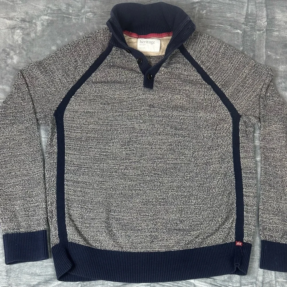 Banana Republic Heritage Rag Knit Henley Sweater Mens XL Navy Gray Preppy‎ Money